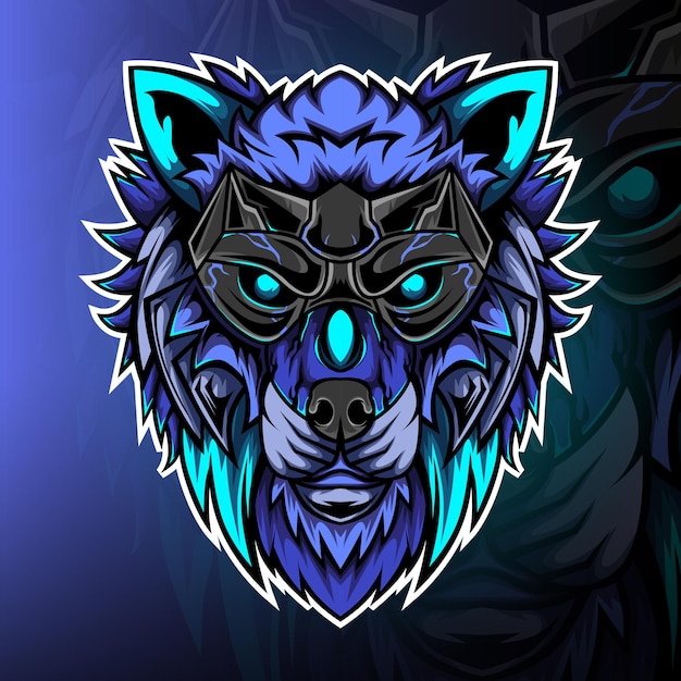 Premium Vector | Blue wolf hunter gaming mascot logo vector