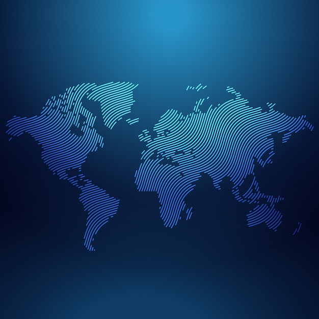 Blue World Map In Wavy Style Vector Premium Vector