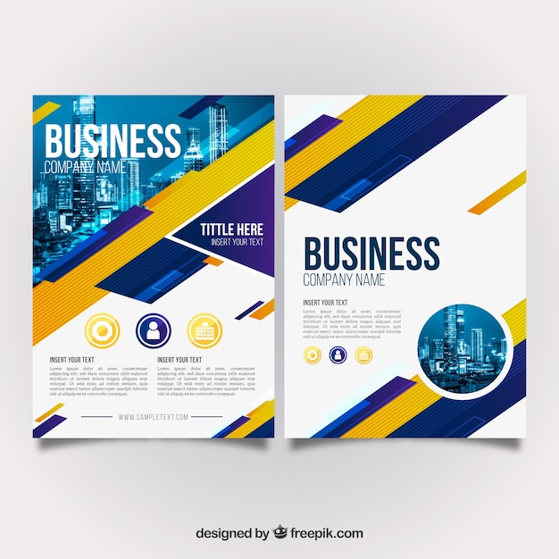 Blue and yellow business brochure | Free Vector