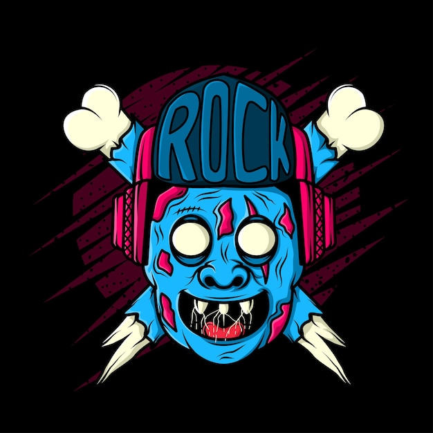 Premium Vector | Blue zombie horror head using headphone design ...