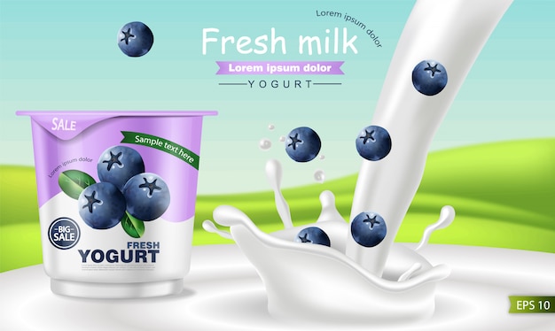 Download Premium Vector Blueberry Yogurt Realistic Mockup