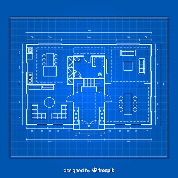 Blueprint of a house on blue background Vector Free Download