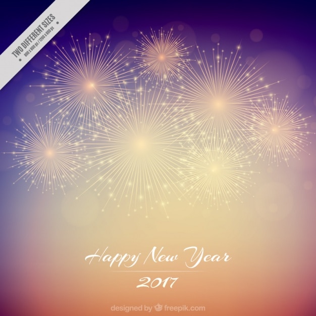 Blur Background Of Happy New Year 2017 With Fireworks Free Vector