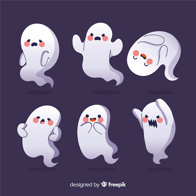 Blushing cartoon ghosts halloween collection Vector | Free Download