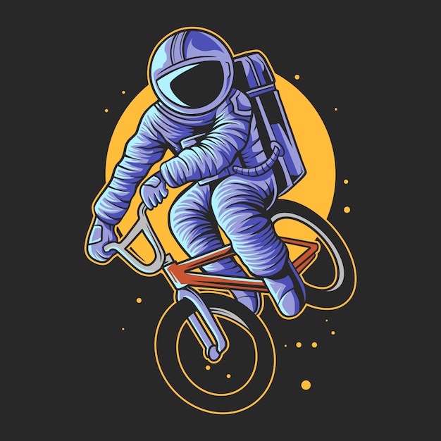 宇宙飛行士は月のベクトル図にbmxバイクでジャンプします プレミアムベクター