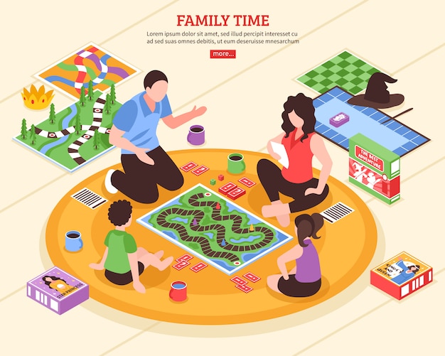 Free Vector | Board games family isometric illustration