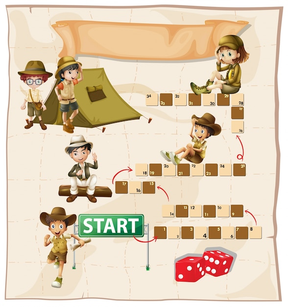 Boardgame template with kids camping out