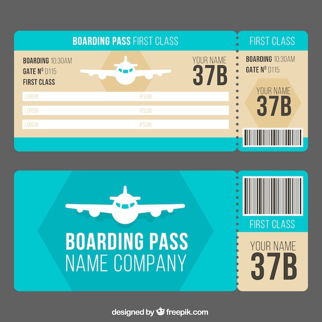 Boarding pass template with decorative
airplane