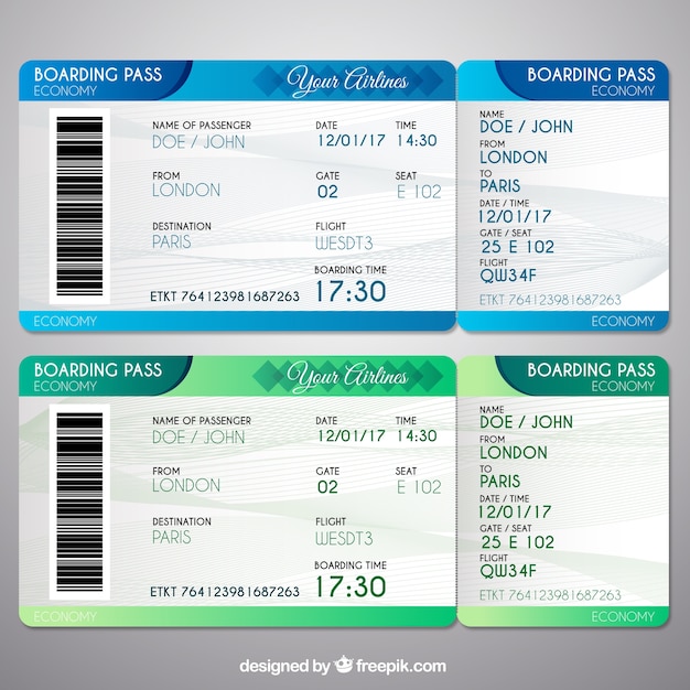 Boarding Passes In Green And Blue Tones Vector Free Download 8676