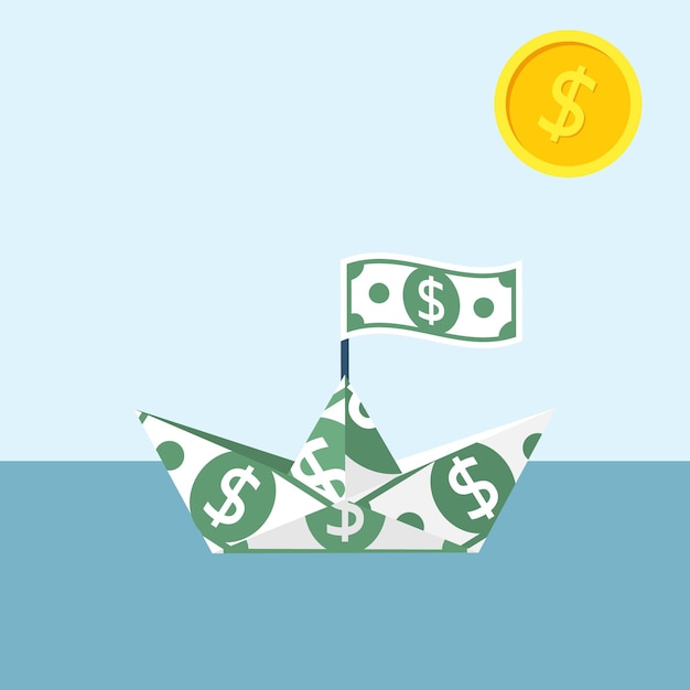 Premium Vector | Boat made of dollar banknote. flag of banknotes dollar ...