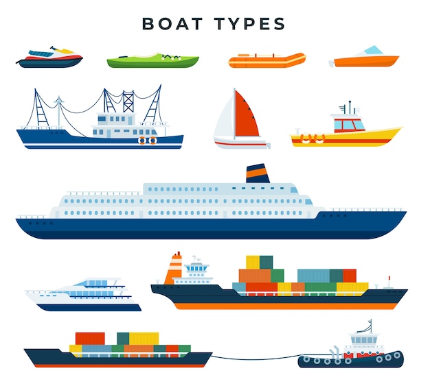 Premium Vector Boat And Ship Types Set 5425