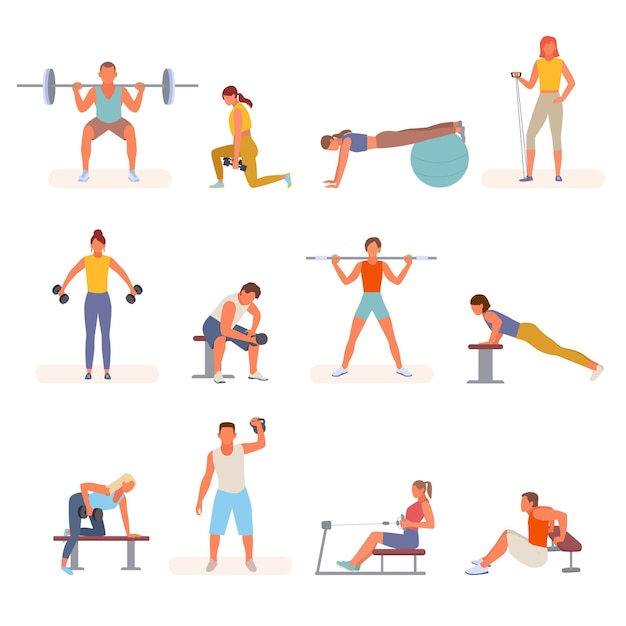 Premium Vector | Bodybuilding fitness in gym set illustration