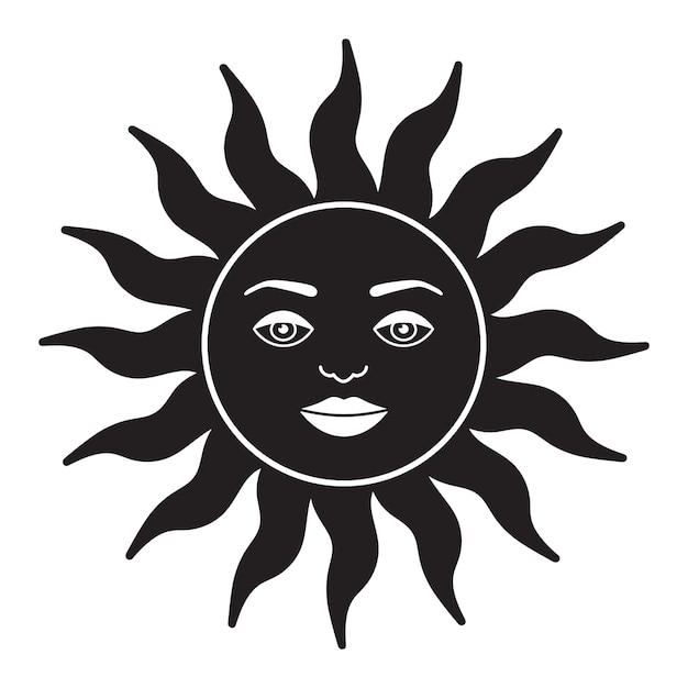 ボヘミアンイラスト天体ヴィンテージデザイン太陽と顔の様式化された描画タロットカード神秘的なエル プレミアムベクター