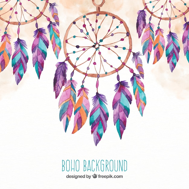 Download Free Vector | Boho background with dream catchers in watercolor style
