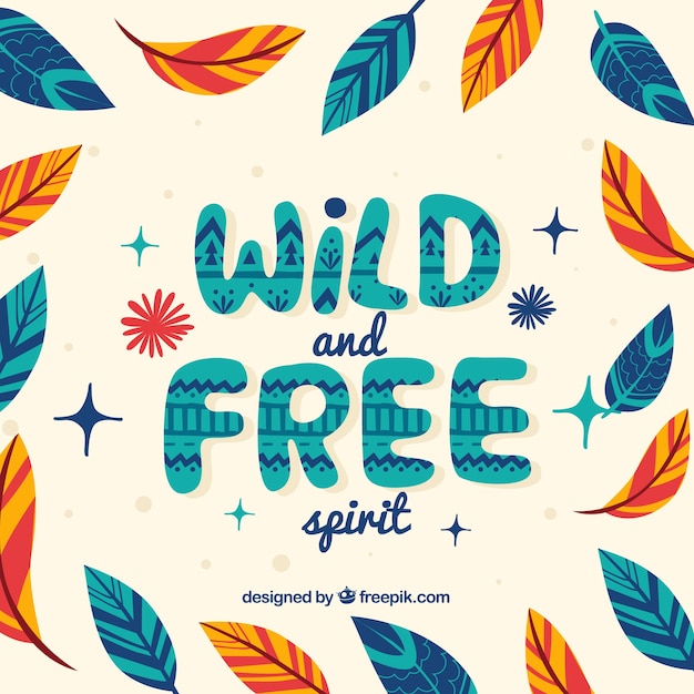 Boho background with phrase and leafs | Free Vector
