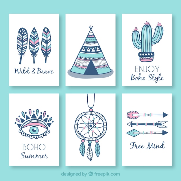 Free Vector | Boho cards collection in hand drawn style