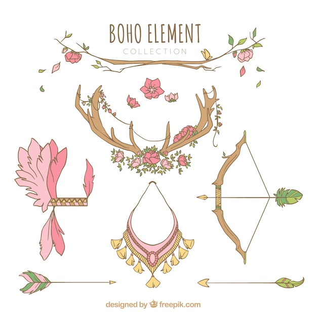 Download Free Vector | Boho elements collection with feathers and ...