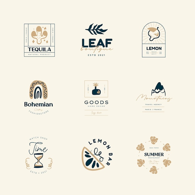 Premium Vector | Boho logo design templates collections doodle bohemian ...