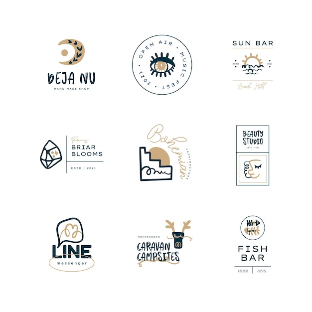 Premium Vector Boho Logo Design Templates Collections Doodle Bohemian Icons And Symbols Set 7245