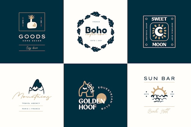 Premium Vector | Boho logo design templates collections doodle bohemian ...