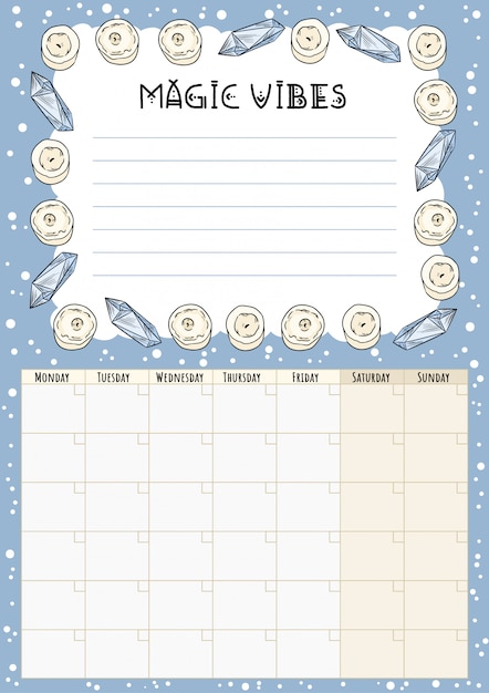 Boho Monthly Calendar With White Candles And Quartz Crystals