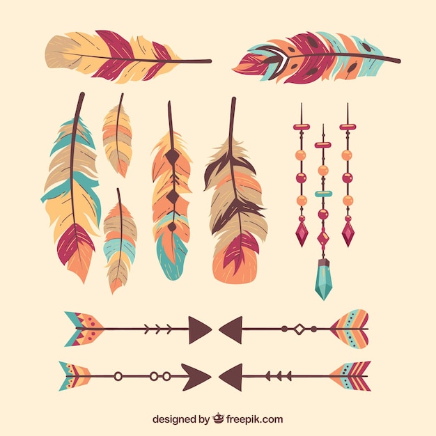 Download Free Vector | Boho pack of feathers and arrows