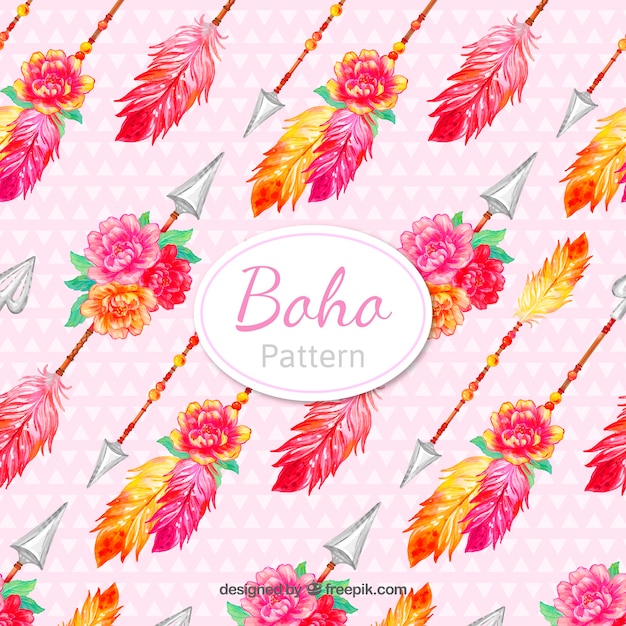 Download Boho pattern with watercolor feathers Vector | Free Download