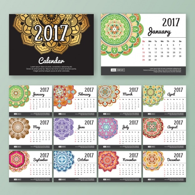 Free Vector Boho style calendar design