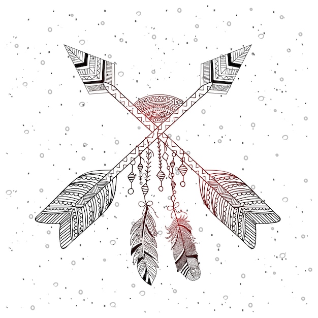 Premium Vector | Boho style of decorative arrow with feathers