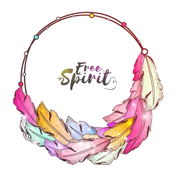 Download Boho style frame with colorful ethnic feathers and free ...