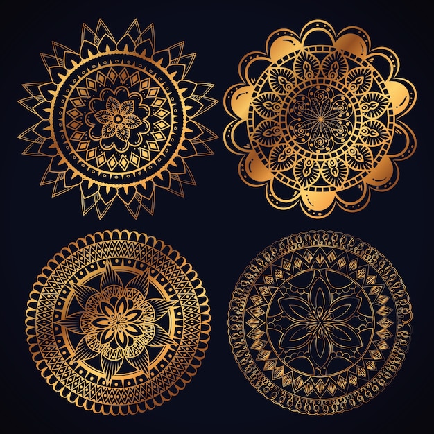 Download Boho style golden mandala set icons Vector | Premium Download