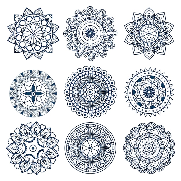 Download Boho style mandala set icons Vector | Premium Download