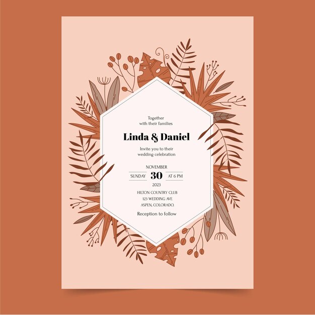 Free Vector | Boho style wedding invitation template