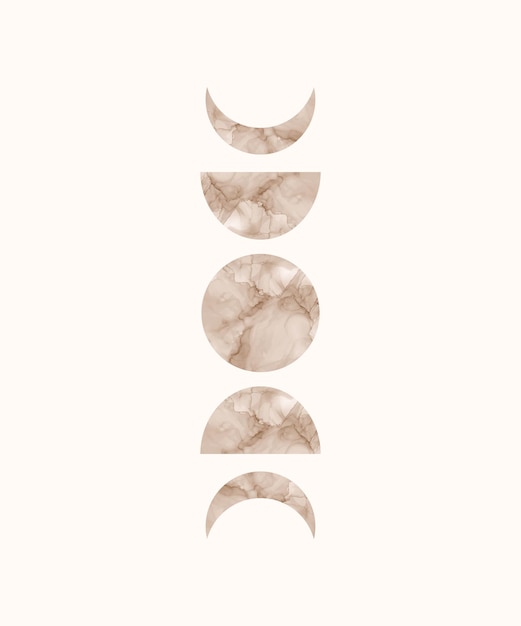Premium Vector | Boho wall art print with moon and sun alcohol ink texture.
