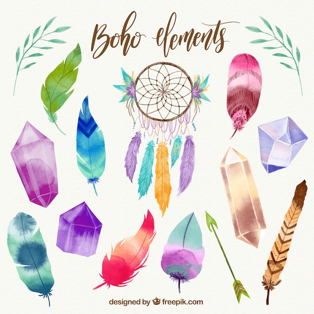 Download Free Vector | Boho watercolor element collection