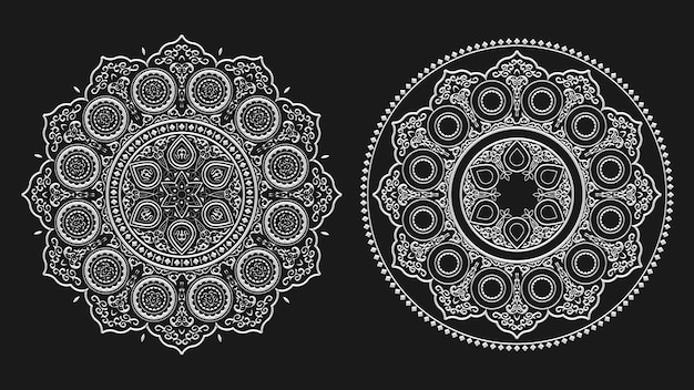 Download Boho white floral mandala line art , vector set | Premium ...