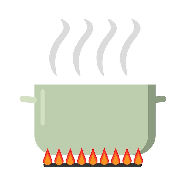 Premium Vector | A boiling green saucepan with handles on a gas stove ...