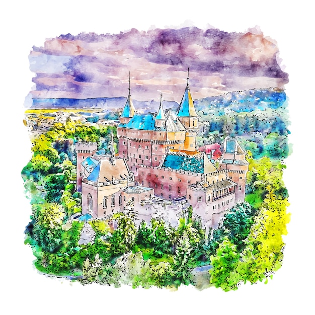 Download Premium Vector | Bojnice castle france watercolor sketch hand drawn illustration