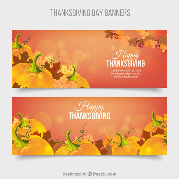 Bokeh banners with thanksgiving pumpkins