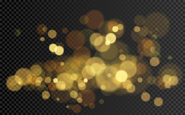 ボケ効果 あなたのデザインのためのクリスマスの輝く暖かい金色のキラキラ要素 透明な背景に分離されたイラスト プレミアムベクター