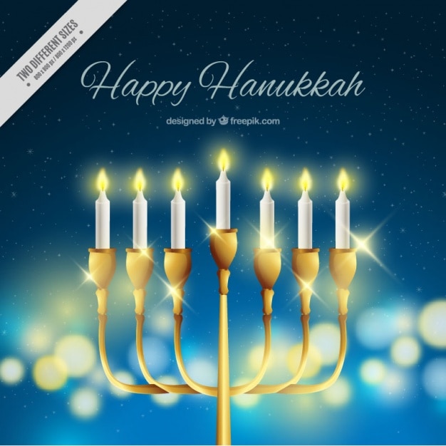 Bokeh hanukkah background with shiny\
candelabra