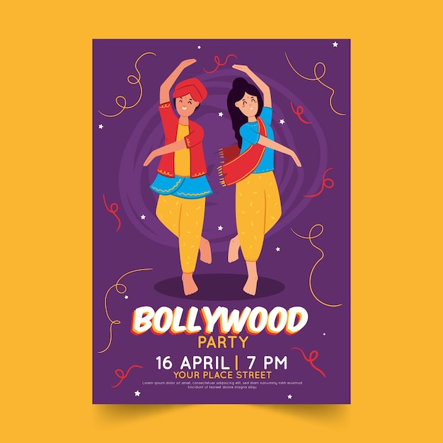 Bollywood party poster template design | Free Vector