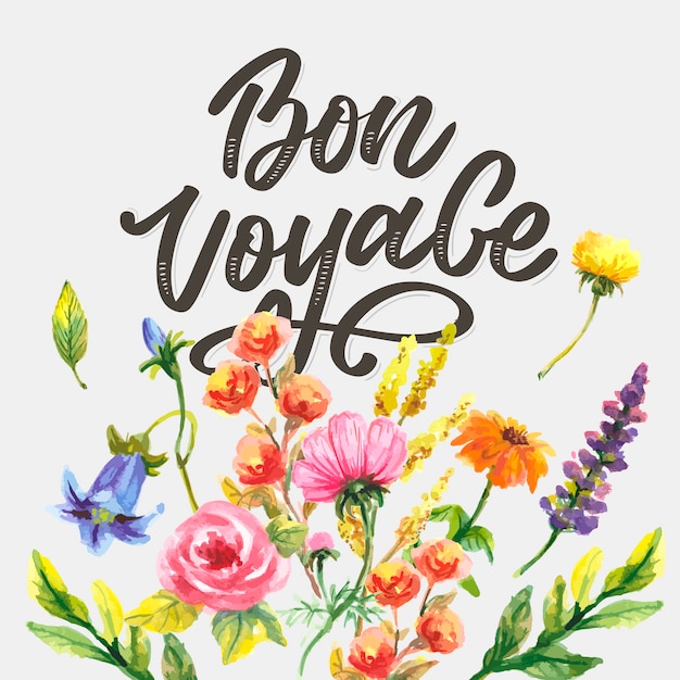 Premium Vector | Bon voyage hand lettering calligraphy travel