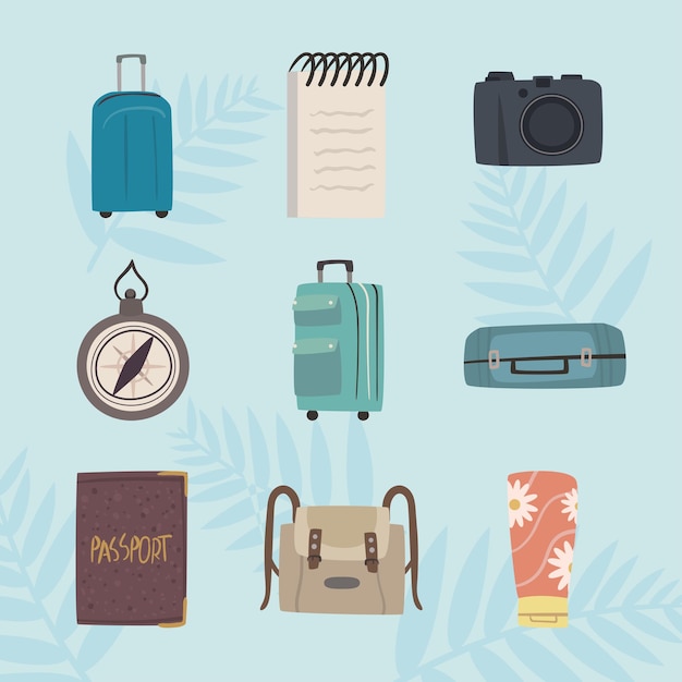 Premium Vector | Bon Voyage Set Nine Icons