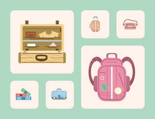 Premium Vector | Bon voyage suitcases set