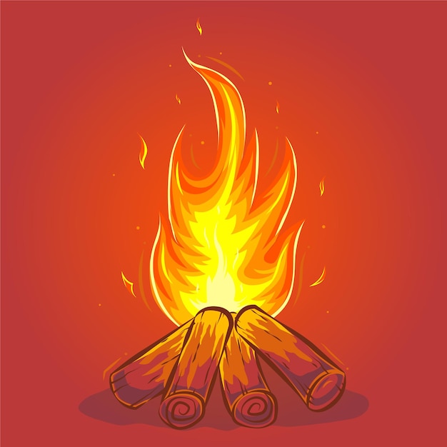 焚き火漫画イラスト プレミアムベクター