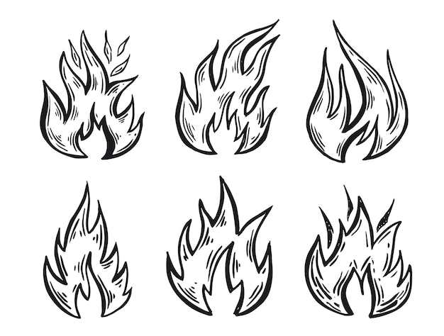 Premium Vector | Bonfire set hand drawn illustration flame burning