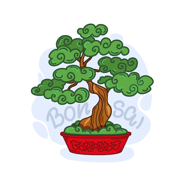 盆栽の木の漫画イラスト 孤立した背景 プレミアムベクター