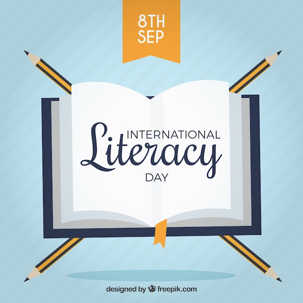 Free Vector | Book background with pencils for literacy day