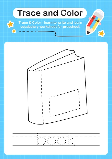 Premium Vector | Book trace and color preschool worksheet trace for ...